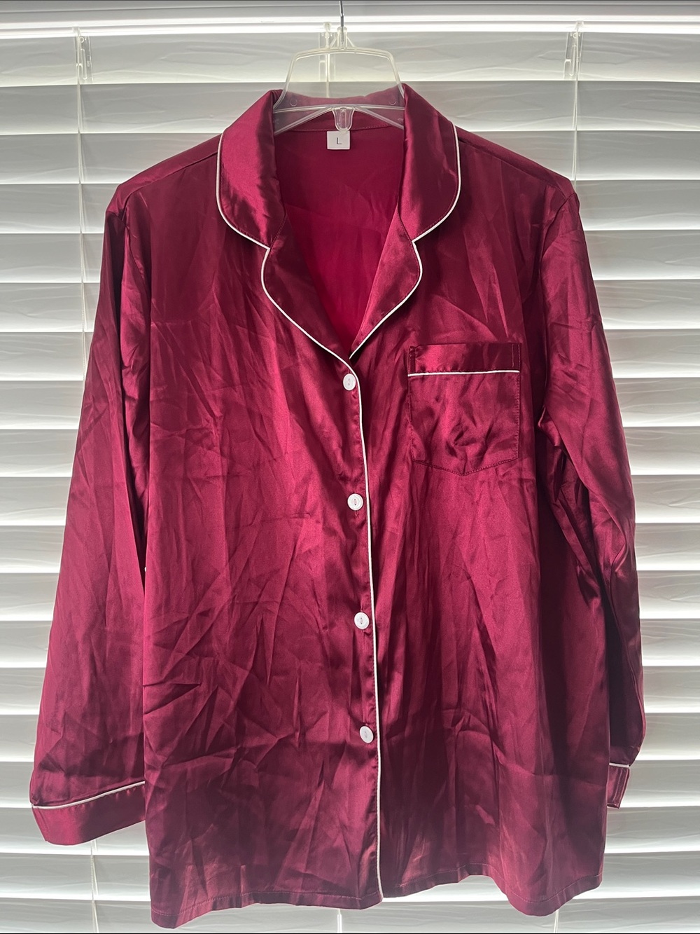 Satin Pajama Set  in Deep Burgundy with Contrast Piping